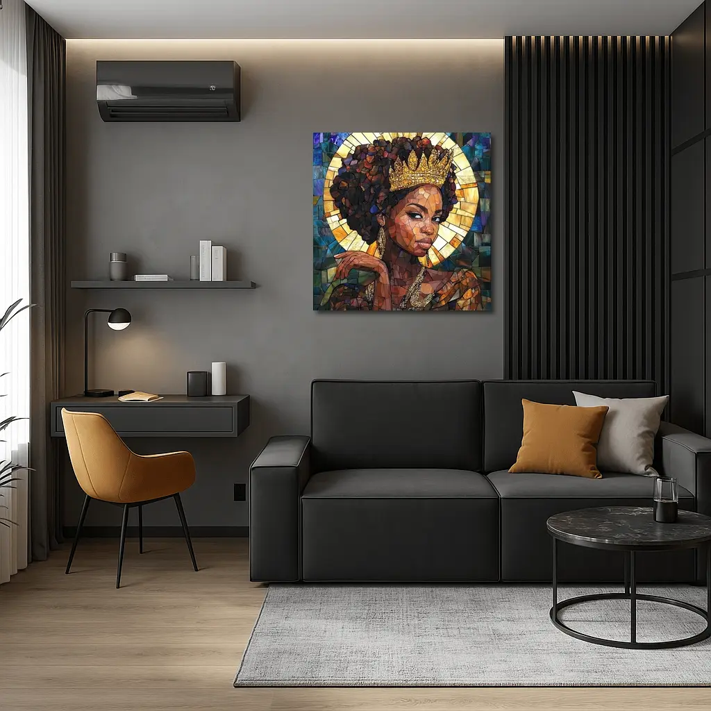 Black Queen Crown Stained Glass Mosaic Art – Wall Art