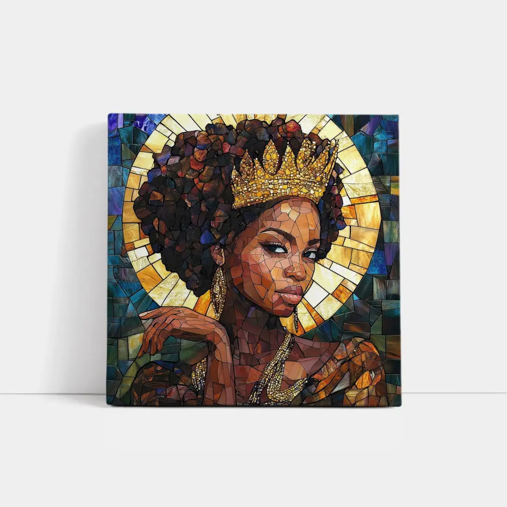 Black Queen Crown Stained Glass Mosaic Art – Wall Art