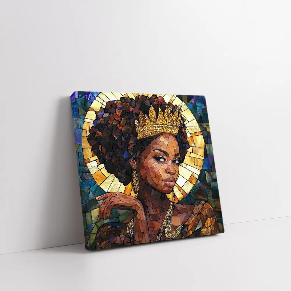 Black Queen Crown Stained Glass Mosaic Art – Wall Art