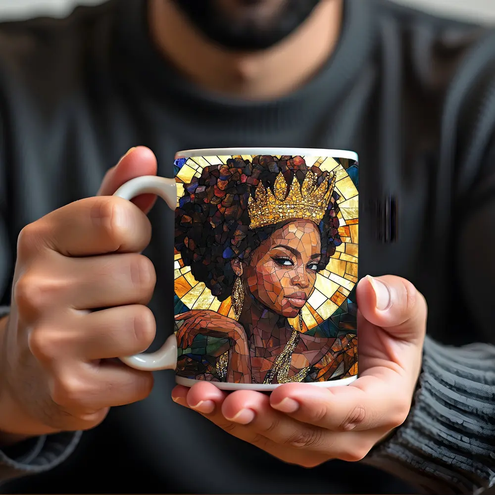 Black Queen Crown Stained Glass Mosaic Art – Mugs
