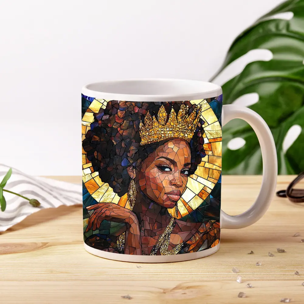 Black Queen Crown Stained Glass Mosaic Art – Mugs