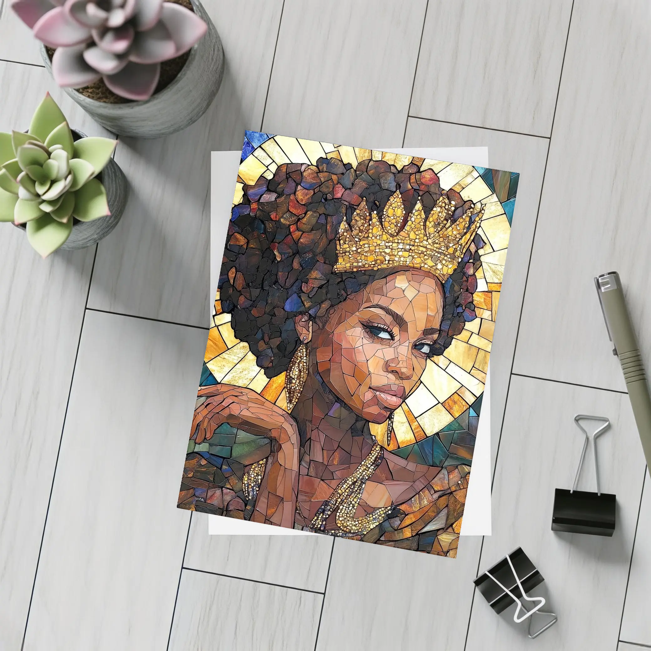 Black Queen Crown Stained Glass Mosaic Art – Postcards