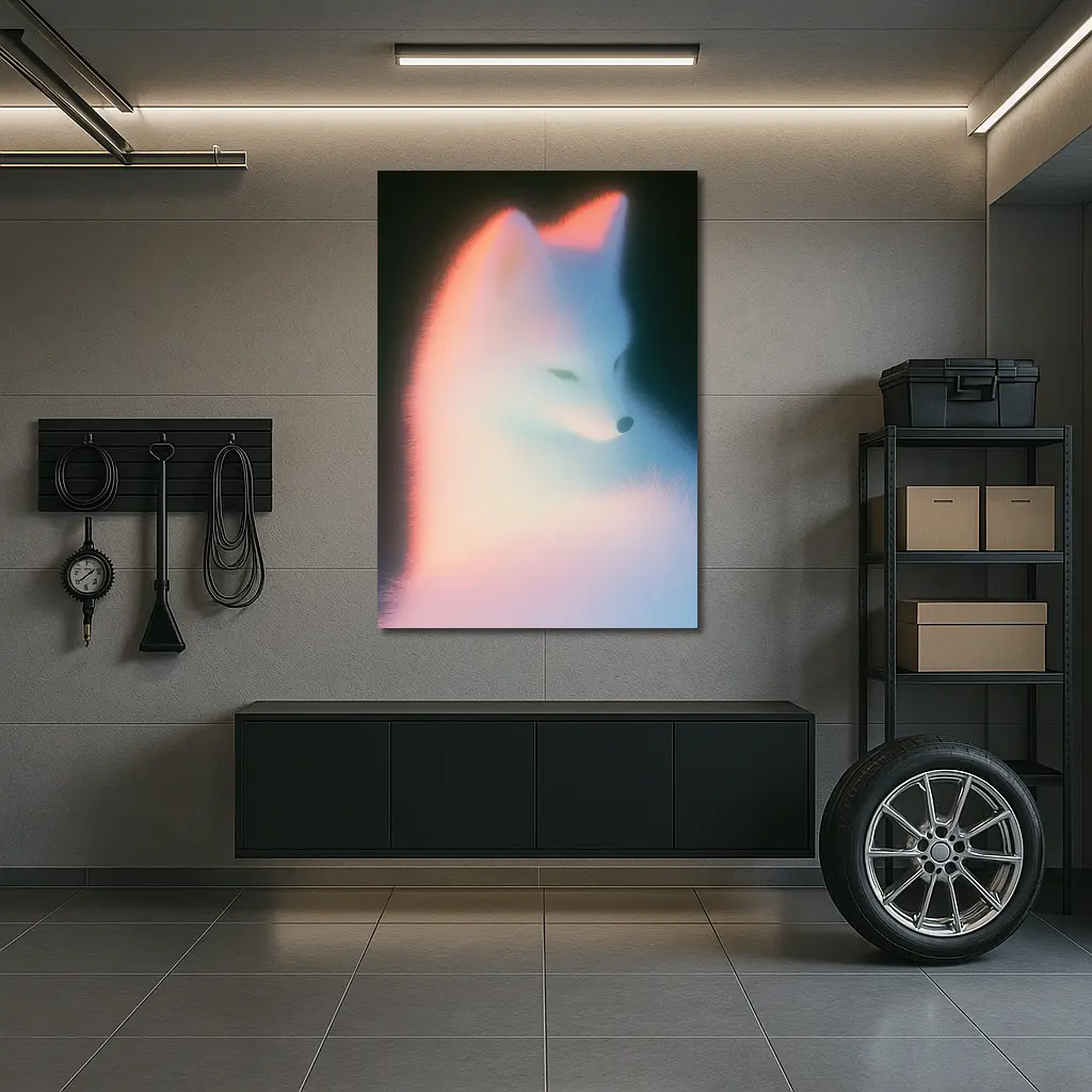 Arctic Fox Glowing Soft Pastel Dark Background – Wall Art