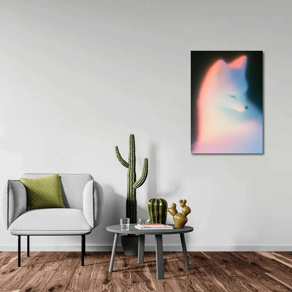 Arctic Fox Glowing Soft Pastel Dark Background – Wall Art