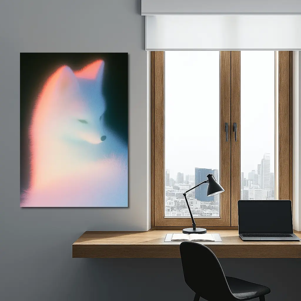 Arctic Fox Glowing Soft Pastel Dark Background – Wall Art
