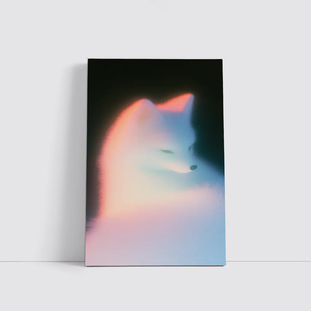 Arctic Fox Glowing Soft Pastel Dark Background – Wall Art