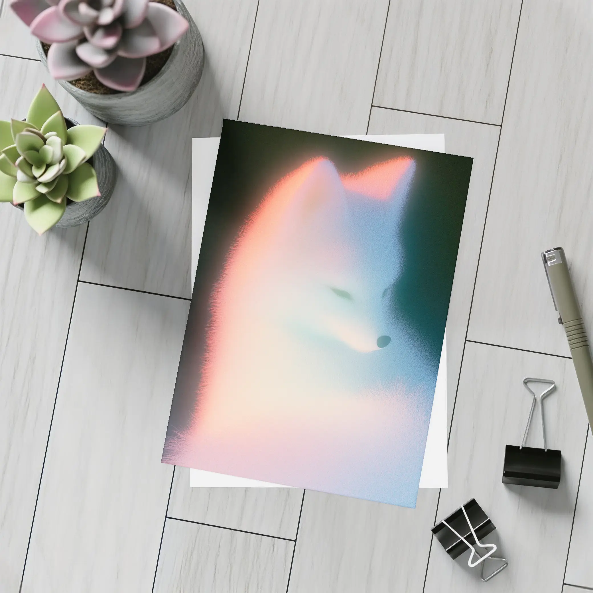 Arctic Fox Glowing Soft Pastel Dark Background – Postcards