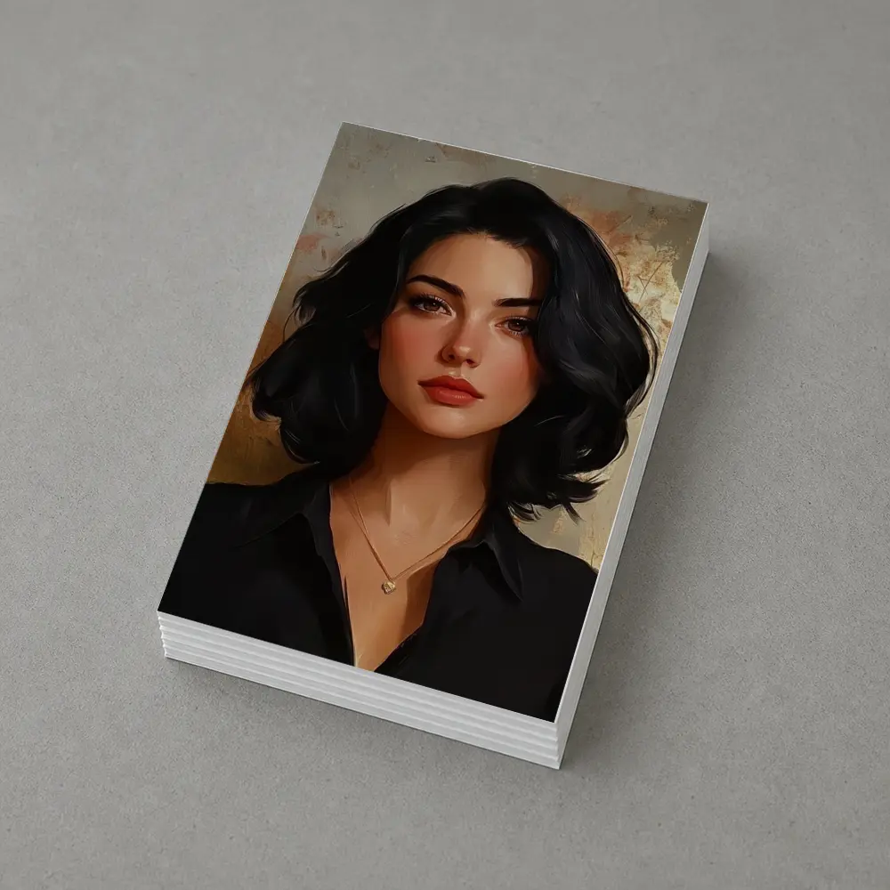 Dark Haired Woman Portrait Gold Abstract Background – Postcards
