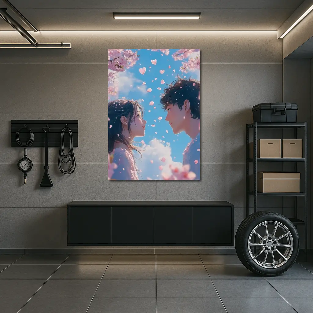 Anime Couple Cherry Blossom Blue Sky – Wall Art