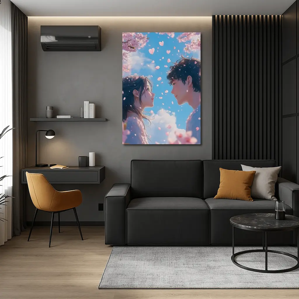 Anime Couple Cherry Blossom Blue Sky – Wall Art