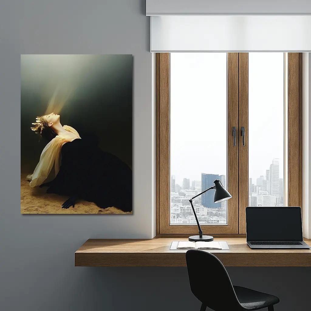 Woman in Black Dress Light Beam Dark – Wall Art