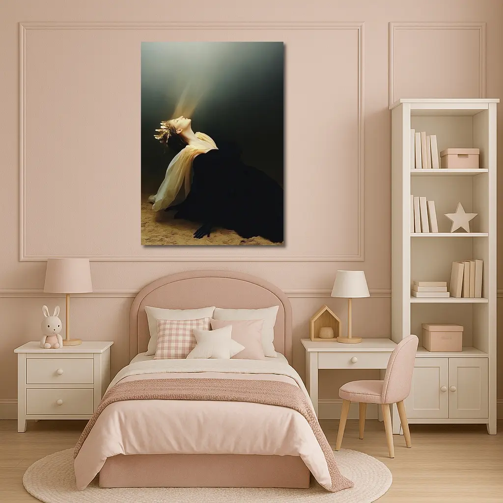 Woman in Black Dress Light Beam Dark – Wall Art