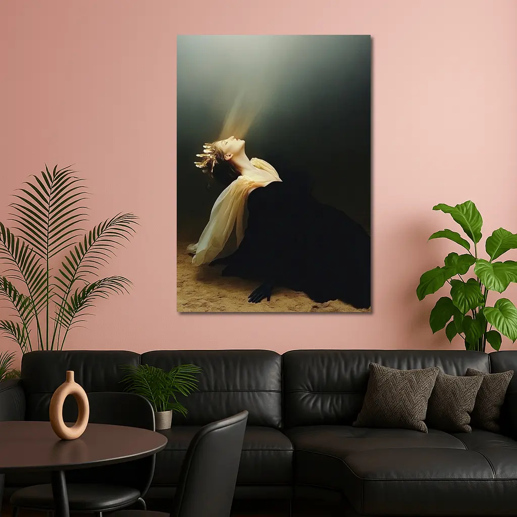 Woman in Black Dress Light Beam Dark – Wall Art
