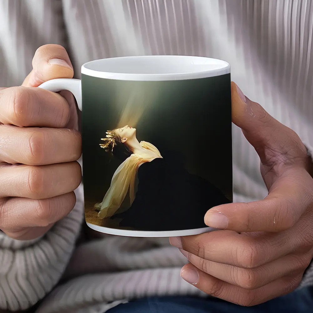 Woman in Black Dress Light Beam Dark – Mugs