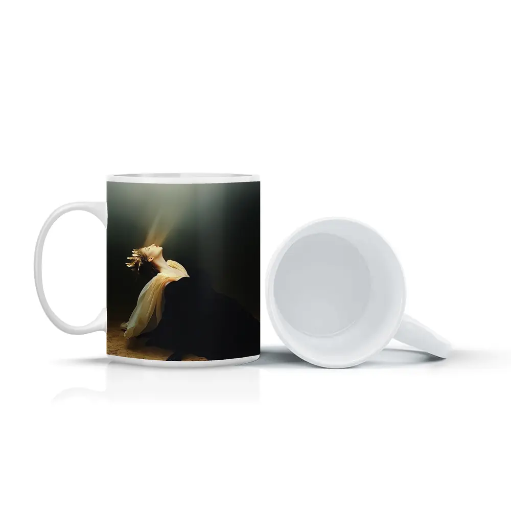 Woman in Black Dress Light Beam Dark – Mugs