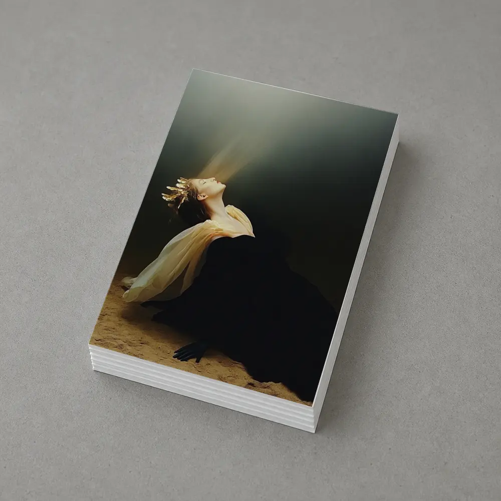 Woman in Black Dress Light Beam Dark – Postcards