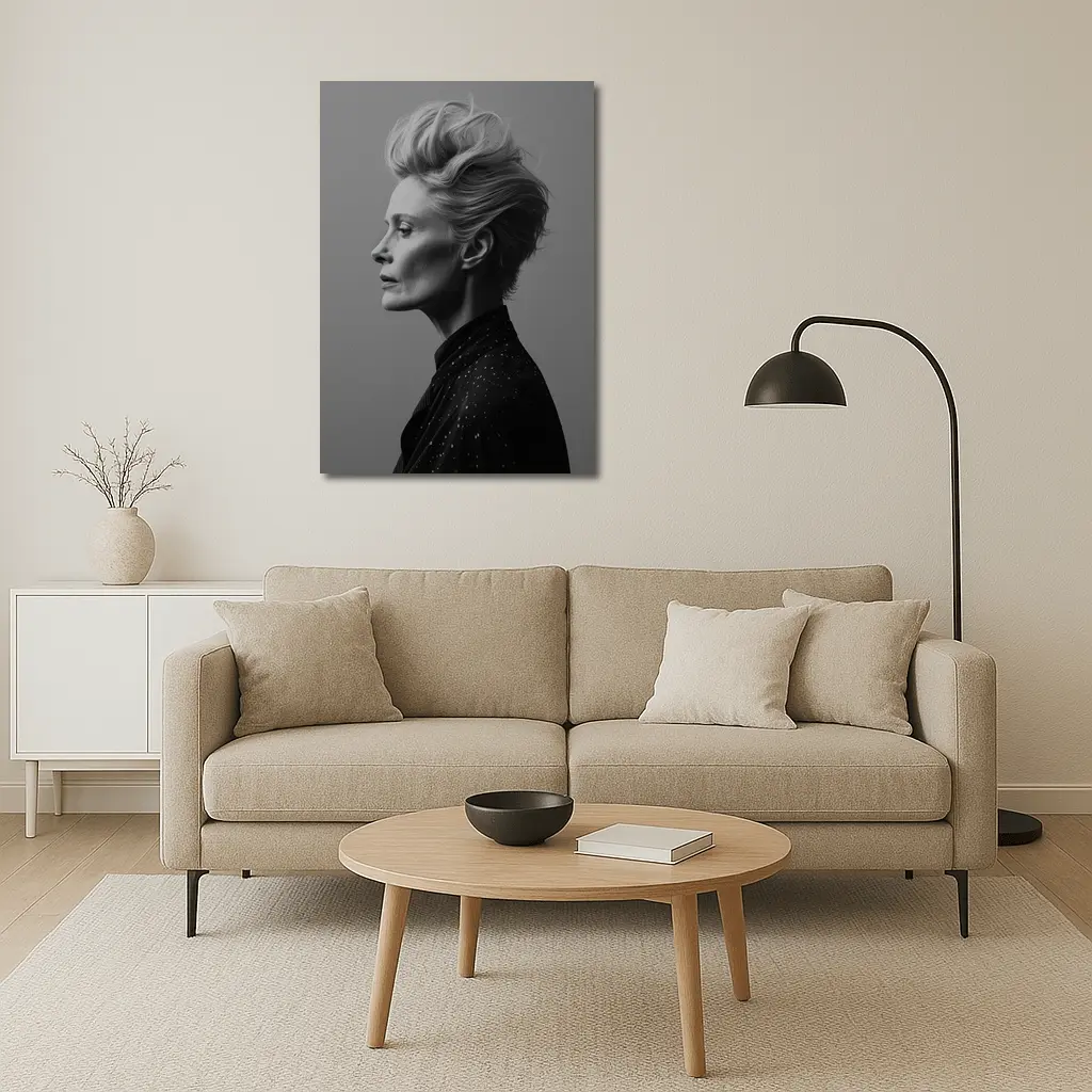 Black White Woman Portrait Gray Background – Wall Art