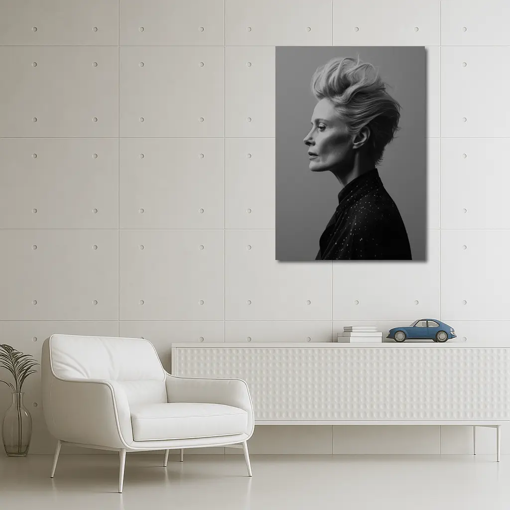 Black White Woman Portrait Gray Background – Wall Art