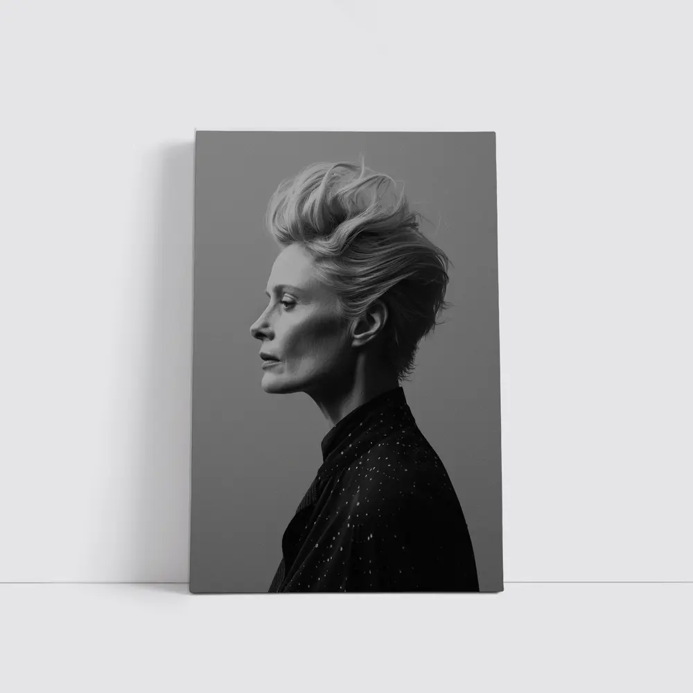 Black White Woman Portrait Gray Background – Wall Art