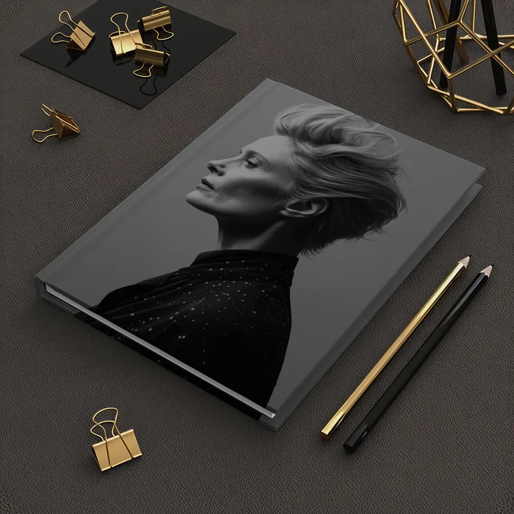 Black White Woman Portrait Gray Background – Notebooks