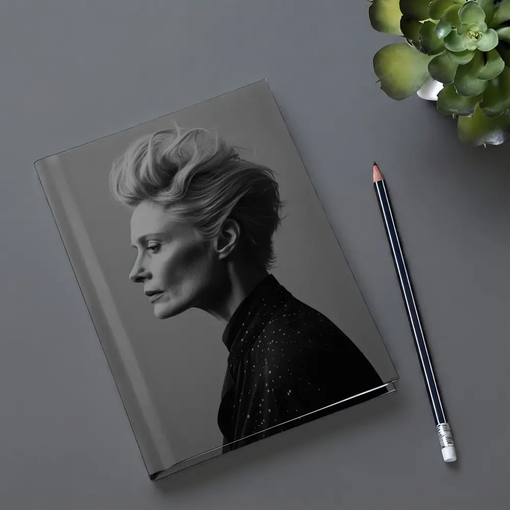 Black White Woman Portrait Gray Background – Notebooks