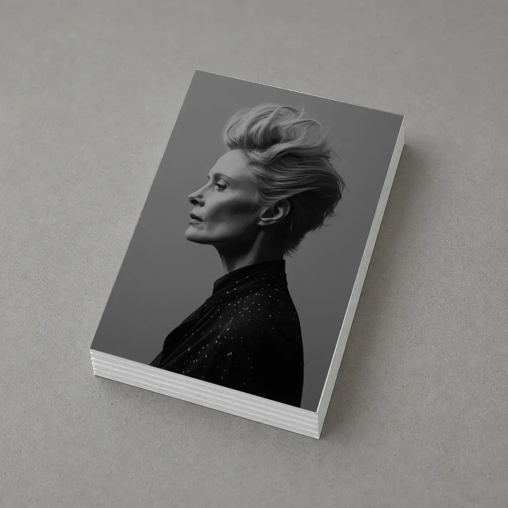 Black White Woman Portrait Gray Background – Postcards
