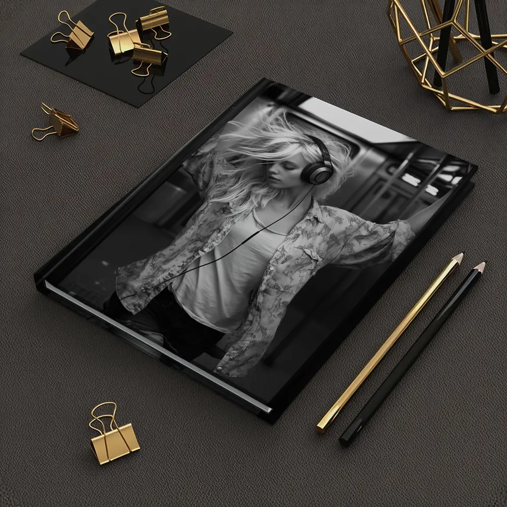 Blonde Woman Headphones Dancing Subway Train – Notebooks