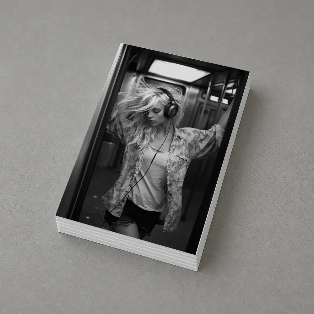 Blonde Woman Headphones Dancing Subway Train – Postcards