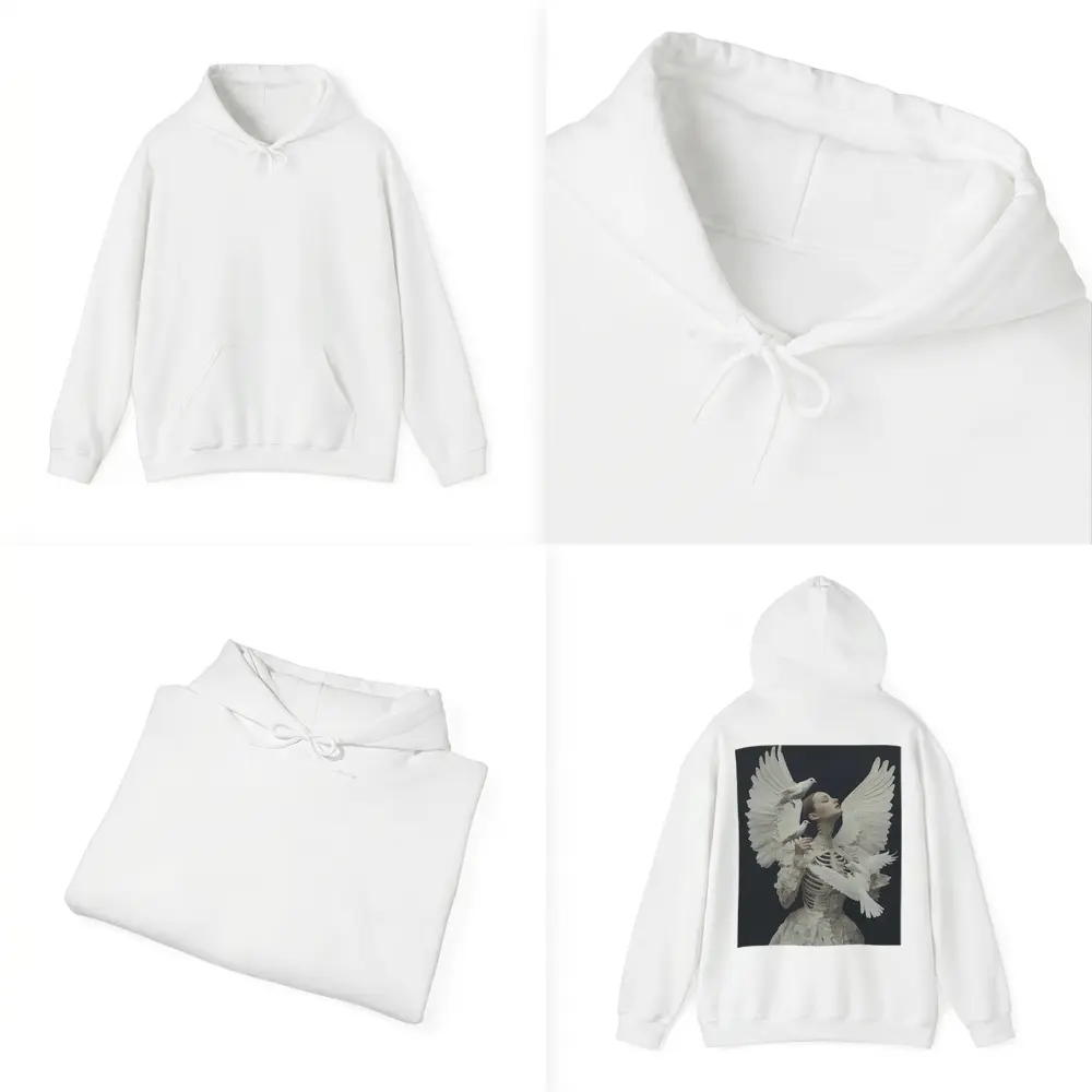 Woman With White Doves Skeleton Dark Background – Hoodies