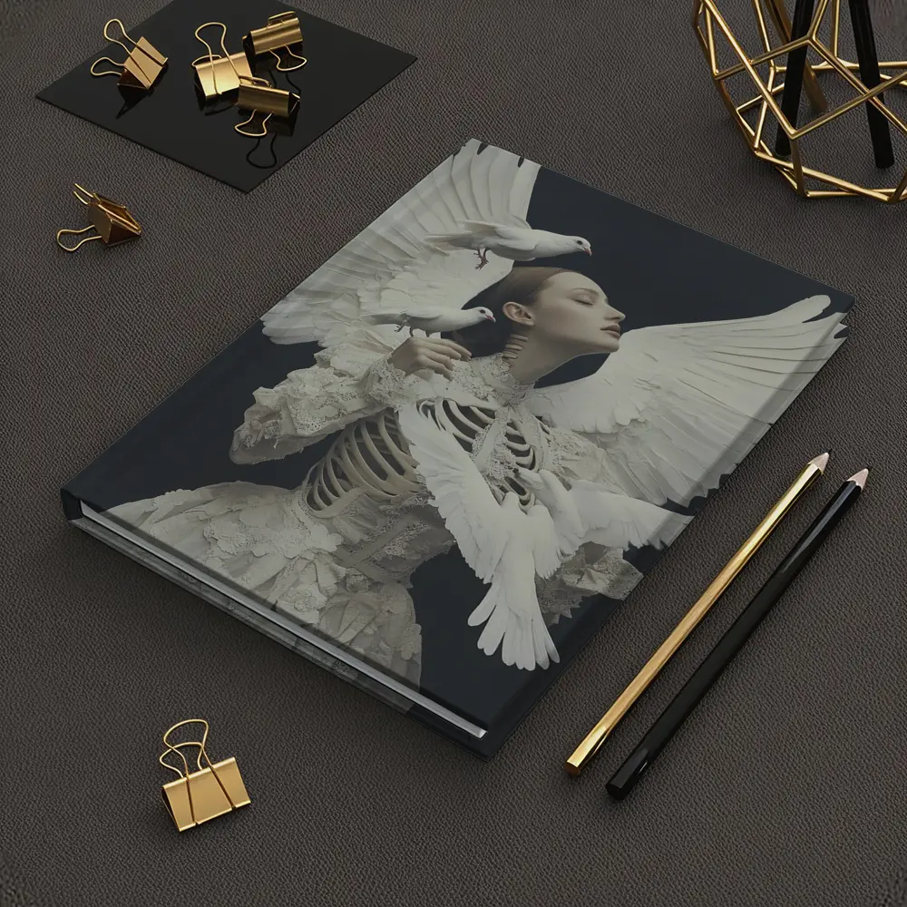 Woman With White Doves Skeleton Dark Background – Notebooks