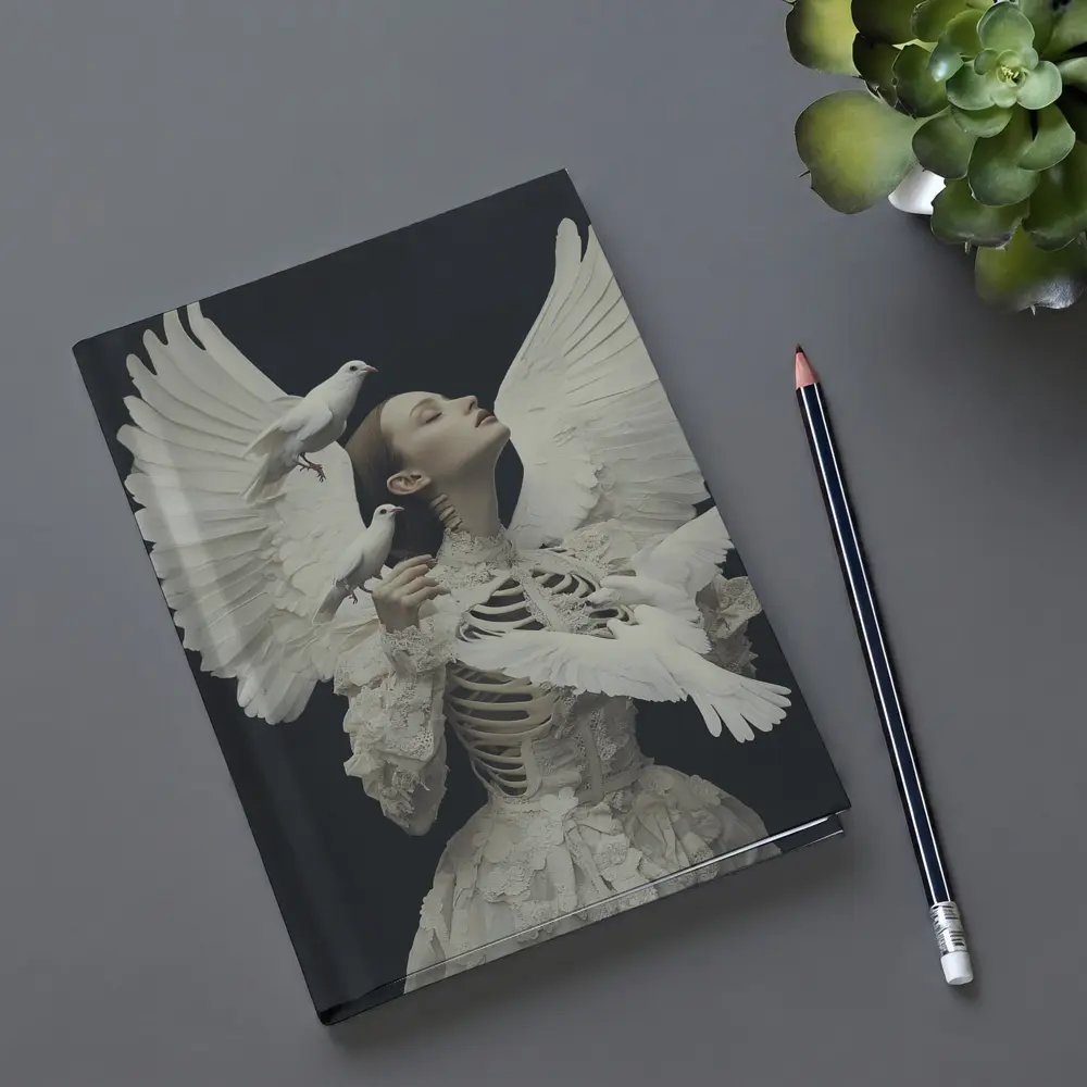 Woman With White Doves Skeleton Dark Background – Notebooks