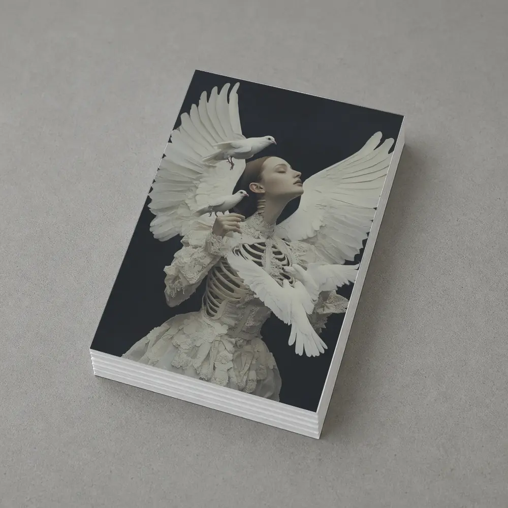 Woman With White Doves Skeleton Dark Background – Postcards