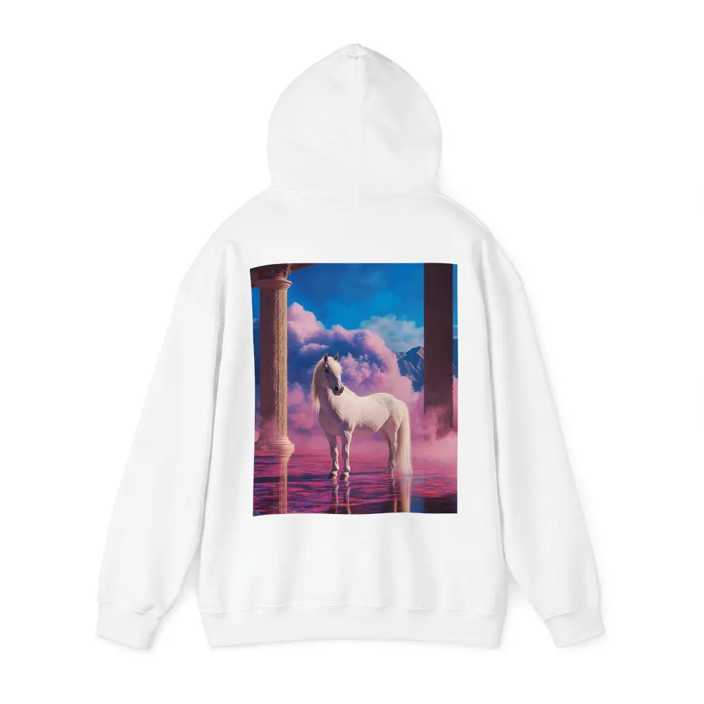 White Horse Standing in Dreamy Pink Clouds – Hoodies