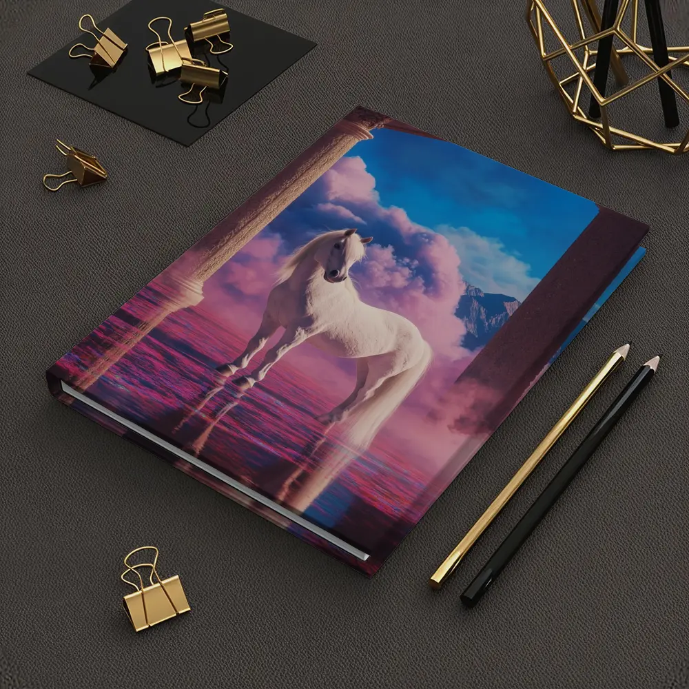 White Horse Standing in Dreamy Pink Clouds – Notebooks