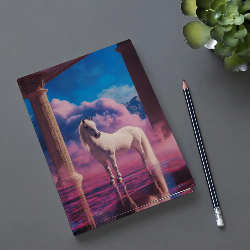 White Horse Standing in Dreamy Pink Clouds – Notebooks