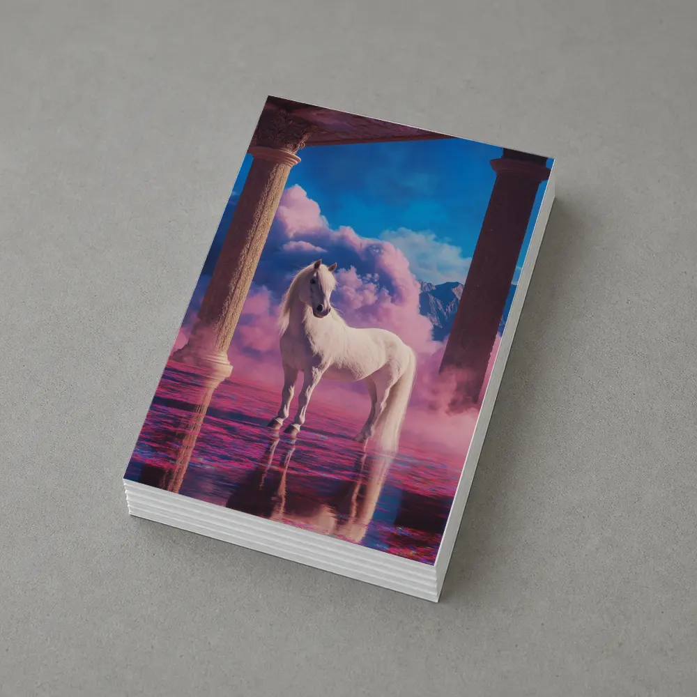 White Horse Standing in Dreamy Pink Clouds – Postcards