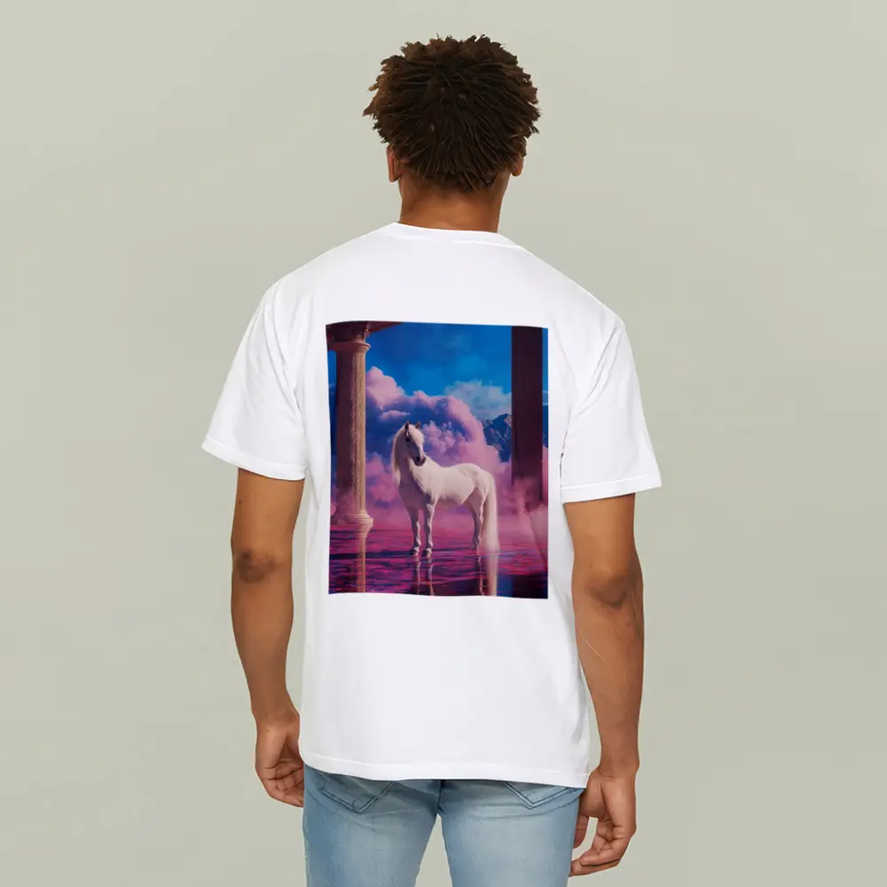 White Horse Standing in Dreamy Pink Clouds – T-Shirts