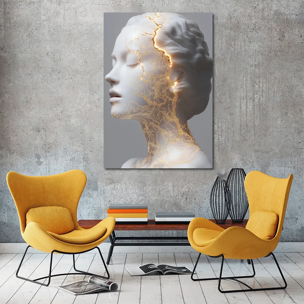 White Marble Bust Golden Cracked Light – Wall Art