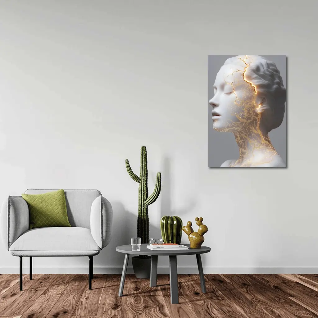 White Marble Bust Golden Cracked Light – Wall Art