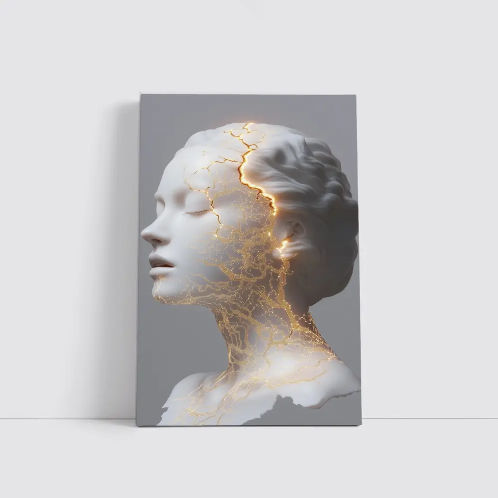 White Marble Bust Golden Cracked Light – Wall Art
