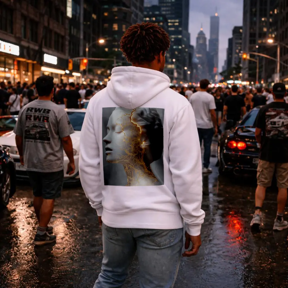 White Marble Bust Golden Cracked Light – Hoodies
