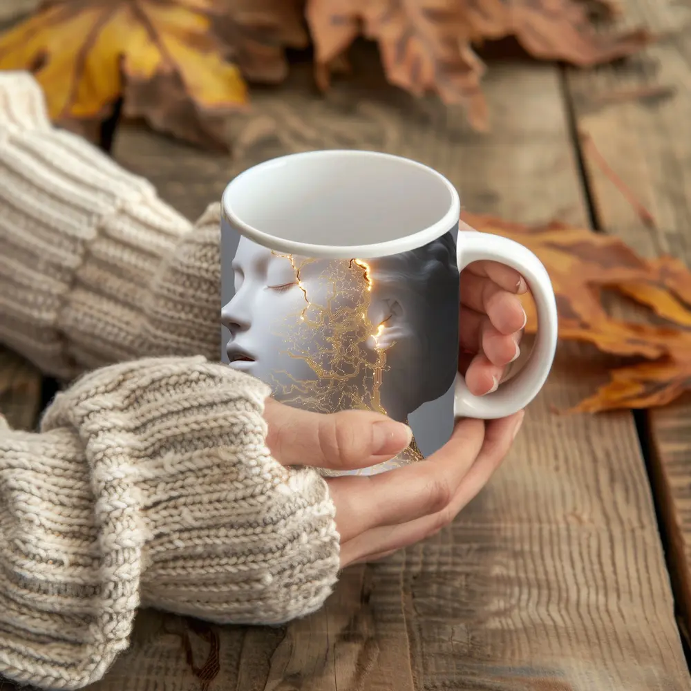 White Marble Bust Golden Cracked Light – Mugs