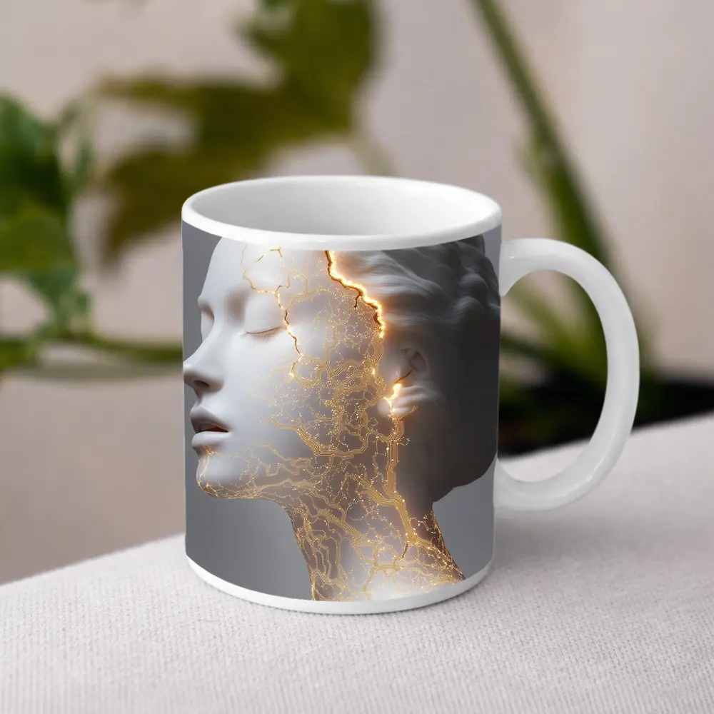 White Marble Bust Golden Cracked Light – Mugs