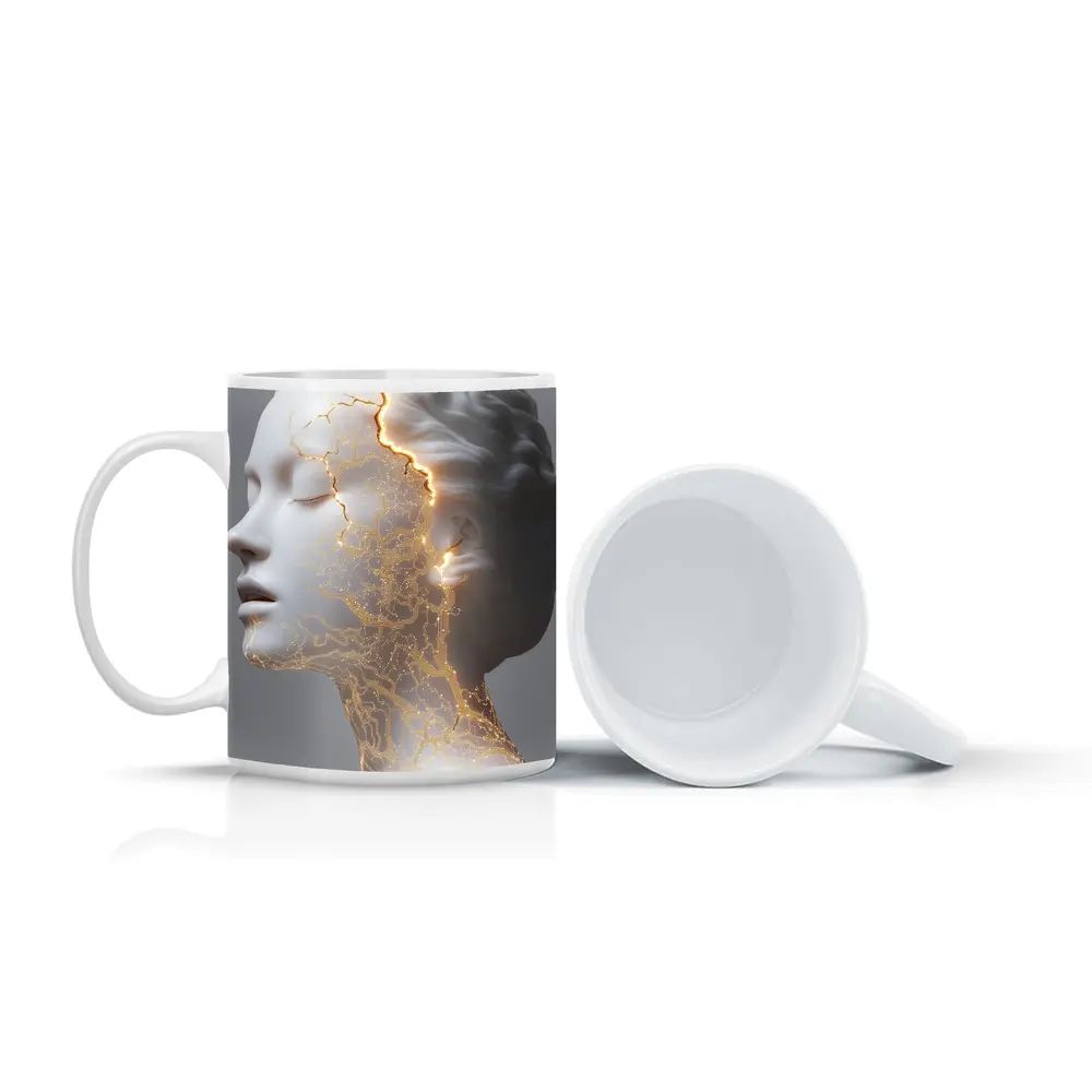 White Marble Bust Golden Cracked Light – Mugs