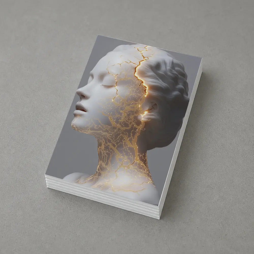 White Marble Bust Golden Cracked Light – Postcards