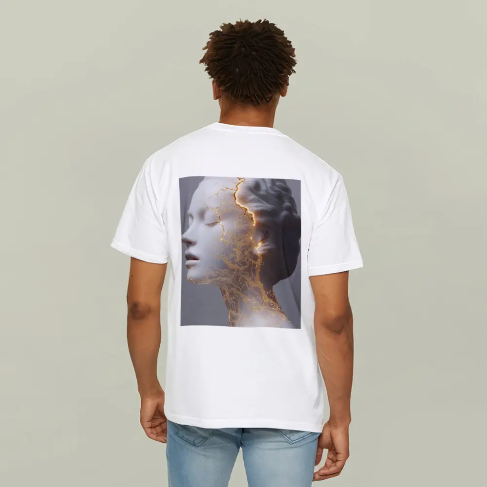 White Marble Bust Golden Cracked Light – T-Shirts