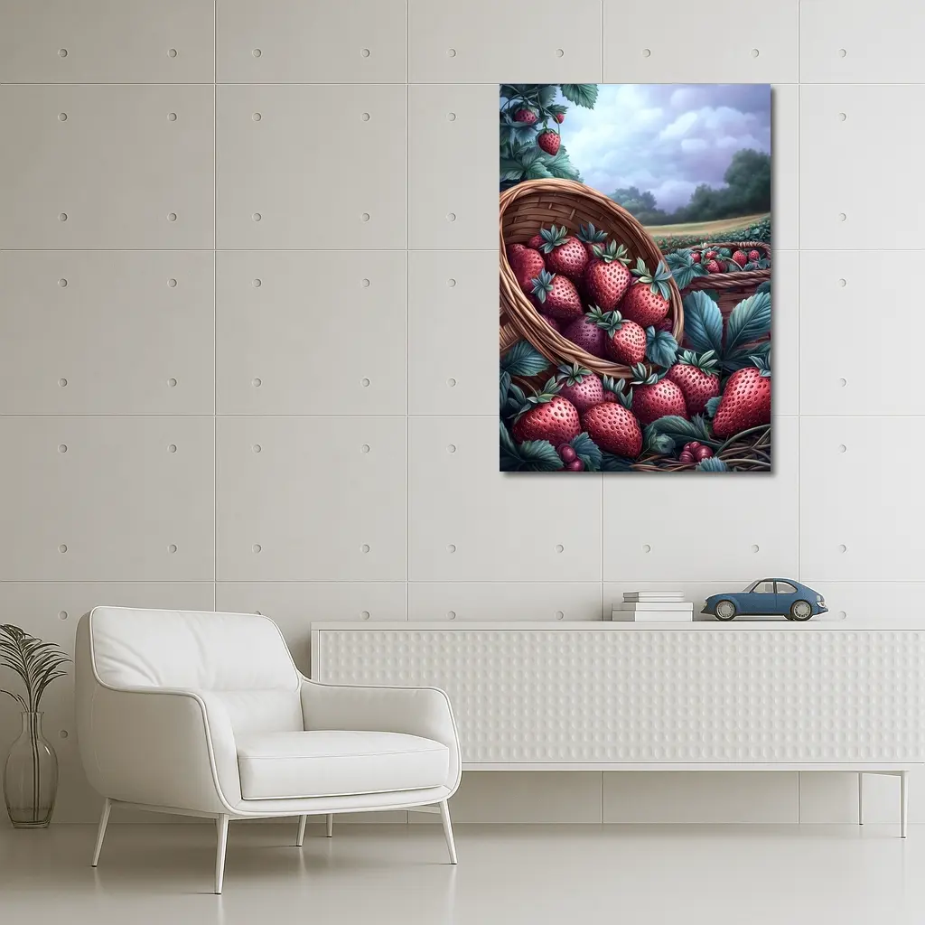 Strawberry Harvest Basket Farm Field Art – Wall Art