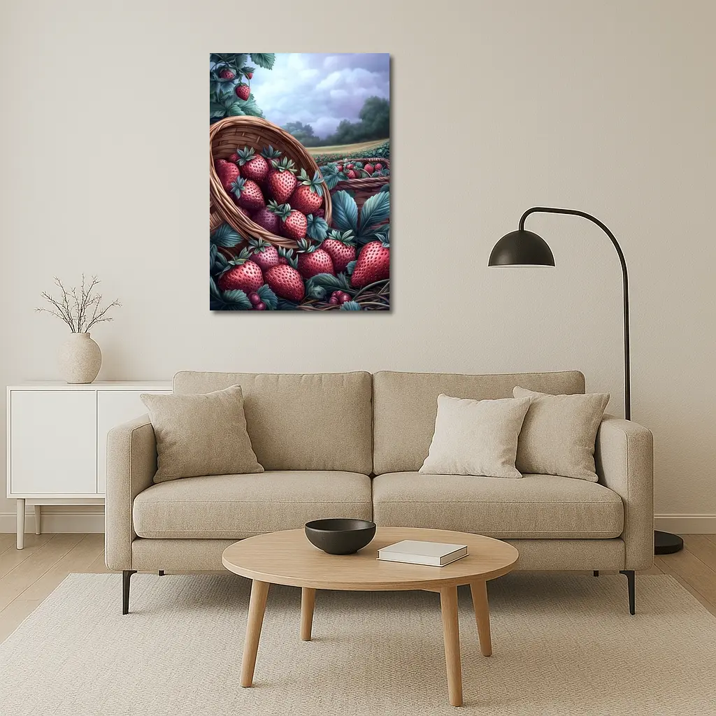 Strawberry Harvest Basket Farm Field Art – Wall Art
