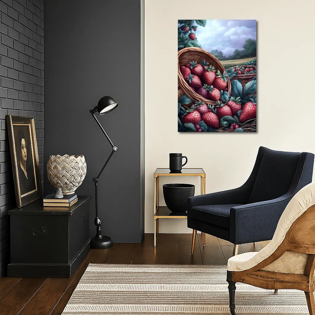 Strawberry Harvest Basket Farm Field Art – Wall Art