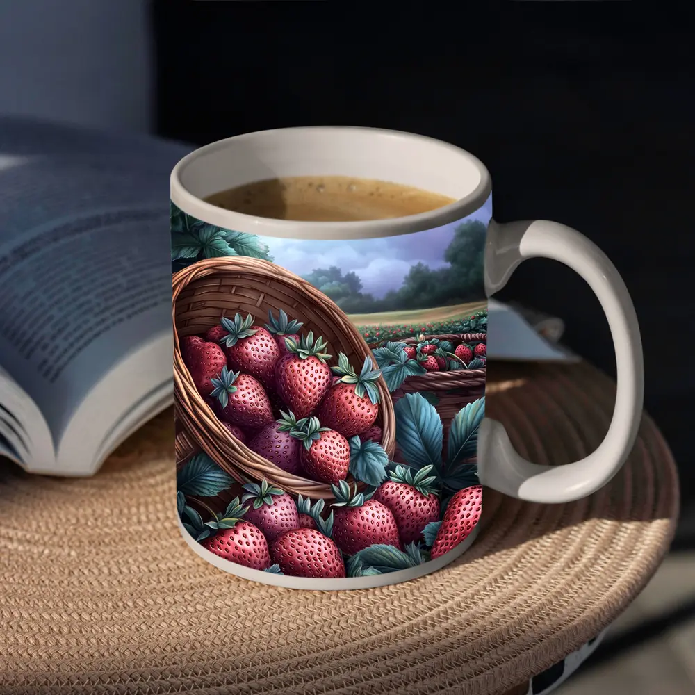 Strawberry Harvest Basket Farm Field Art – Mugs